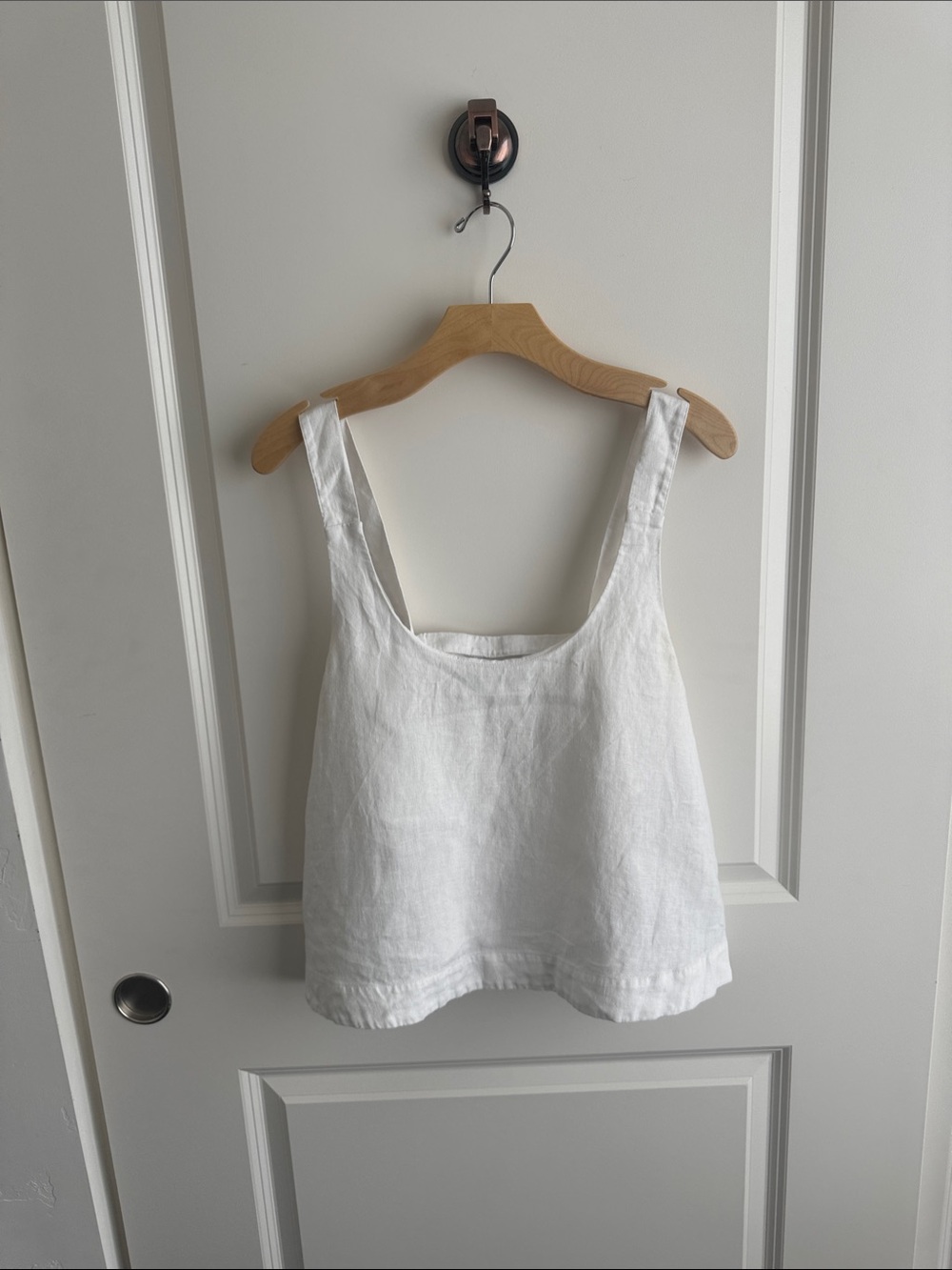 Athleta 100% White Linen Square-Neck Cropped Tank